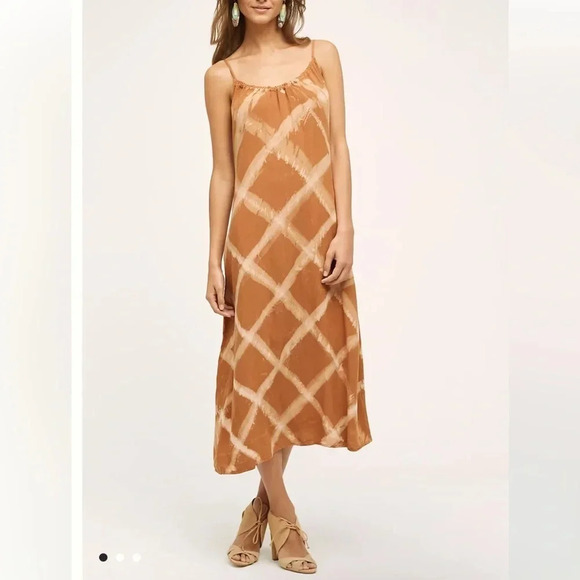 The Odells Anthropologie Morgana Midi Dress Brown Tan Cream Small Coastal Boho - Picture 1 of 7
